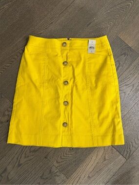 LOFT Cotton Yellow Button-Front Skirt- size 0 Petite New with Tags
